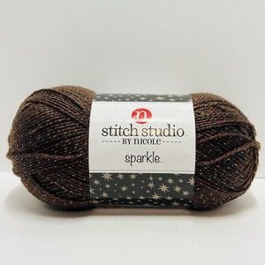 Stitch Studio By Nicole Sparkle Brown Yarn 1 Skein 4.9oz Color Penny Gold New